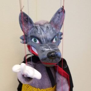 Closeup of wolf marionette